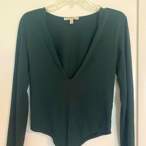 Dark green long sleeve thong body suit